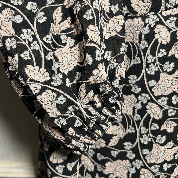 Mango MNG Black Pink Floral Puff Sleeve Square Neck Rocio Mini Dress - Picture 6 of 10